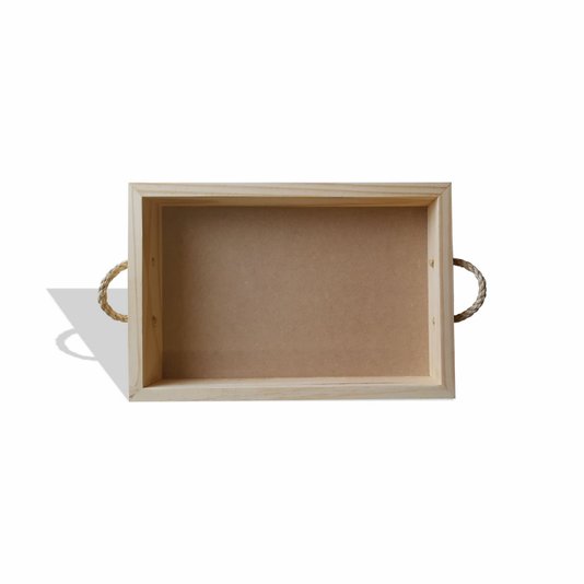 Bandeja Decorativa Retangular em Madeira de Pinus e Alça Sisal - 42x28x7cm - Farmhouse