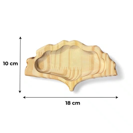 Bandeja Porta Objetos Pequena em Forma de Folha Ginkgo Biloba em Madeira Pinus – Multiuso para Jóias, Chaves, Óculos e Vasinhos