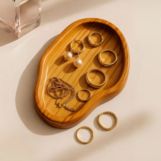 Bandeja Porta Objetos Pequena Formato Oval em Madeira Pinus – Multiuso para Jóias, Chaves, Óculos e Vasinhos
