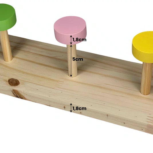 Cabideiro De Parede Colorido Em Pinus Com 6 Ganchos