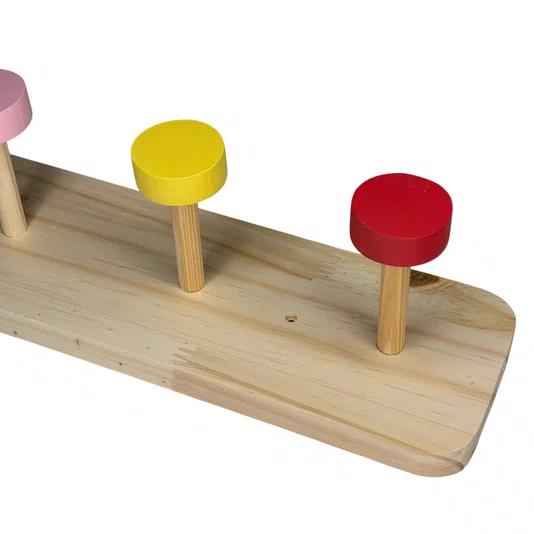Cabideiro De Parede Colorido Em Pinus Com 6 Ganchos