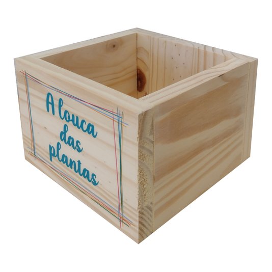 Cachepô Decorativo de Pinus com Estampa  - A Louca das Plantas 15x15x10