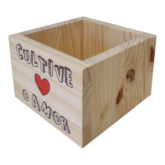 Cachepô Decorativo de Pinus com Estampa  - Cultive o Amor 15x15x10