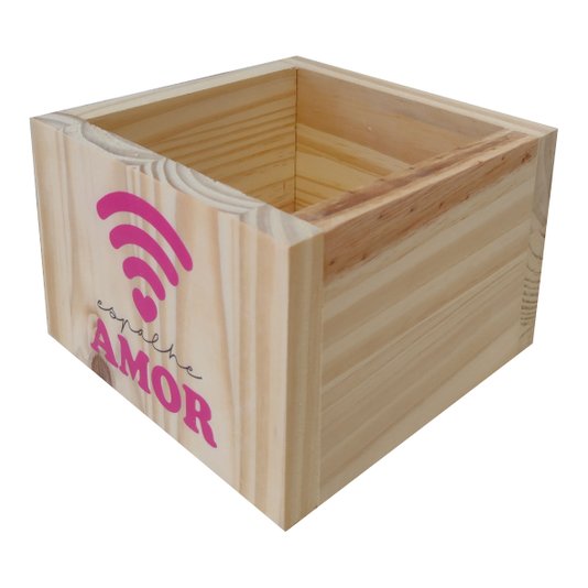 Cachepô Decorativo de Pinus com Estampa  - Espalhe Amor 15x15x10