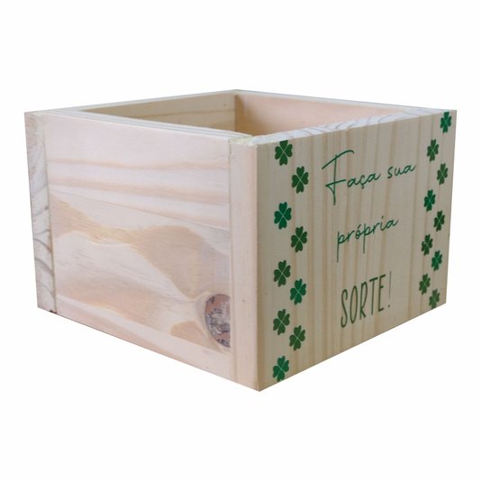 Cachepô Decorativo de Pinus com Estampa  - Faça Sua Própria Sorte! 15x15x10