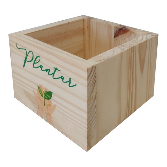 Cachepô Decorativo de Pinus com Estampa  - Plantar  15x15x10
