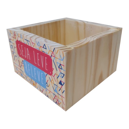 Cachepô Decorativo de Pinus com Estampa  - Seja Leve, Releve 15x15x10