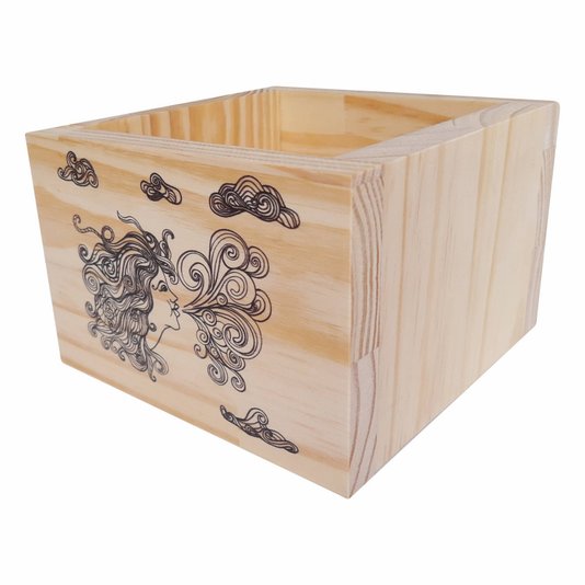 Cachepô Decorativo de Pinus com Estampa - Sopro 15x15x10