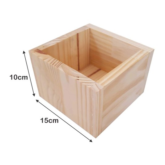 Cachepô Decorativo Personalizado em Madeira de Pinus com Gravação a Laser ou Impressão UV - 15x15x10