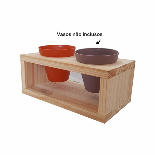 Cachepô Suporte para Mini Vasos em Madeira de Pinus - 2 Vasos
