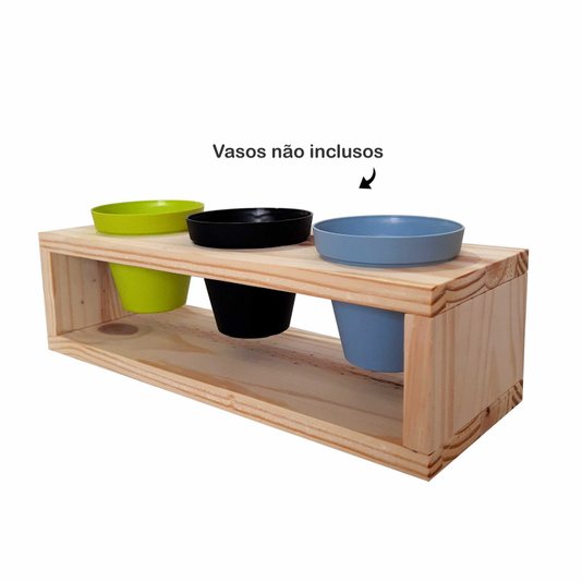 Cachepô Suporte para Mini Vasos em Madeira de Pinus - 3 Vasos