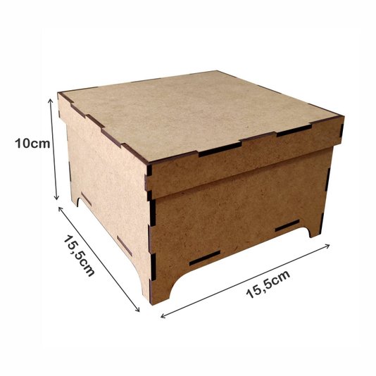 Caixa Personalizada com Gravação a Laser ou Impressão UV em Mdf 3mm Quadrada com Tampa de Sapato - 15,5x15,5x10cm