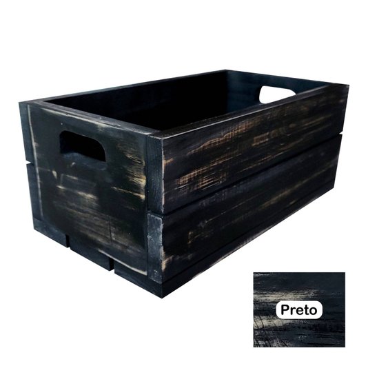 Caixote de Madeira Pinus Decorativo Multiuso Caixa de Feira Colorido Pátina - 40cm - Farmhouse