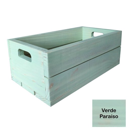 Caixote de Madeira Pinus Decorativo Multiuso Caixa de Feira Colorido Pátina - 40cm - Farmhouse