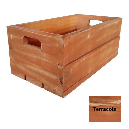 Caixote de Madeira Pinus Decorativo Multiuso Caixa de Feira Colorido Pátina - 40cm - Farmhouse