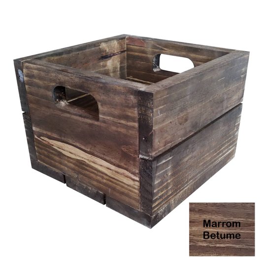 Caixote de Madeira Pinus Decorativo Multiuso Caixa de Feira Colorido Pátina - 22cm - Farmhouse