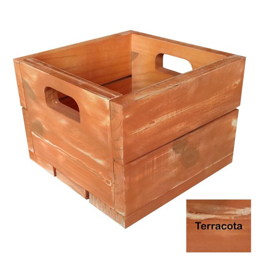 Caixote de Madeira Pinus Decorativo Multiuso Caixa de Feira Colorido Pátina - 22cm - Farmhouse