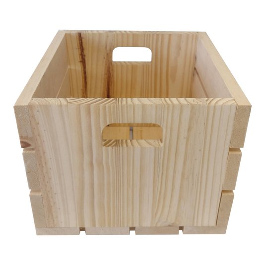 Caixote Quadrado de Madeira Pinus Decorativo Multiuso Caixa de Feira - 30,5cm - Farmhouse