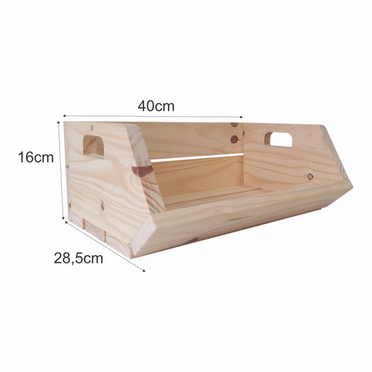 Caixote de Madeira Pinus Decorativo Multiuso Caixa de Feira para Frutas e Verduras - 40cm - Farmhouse