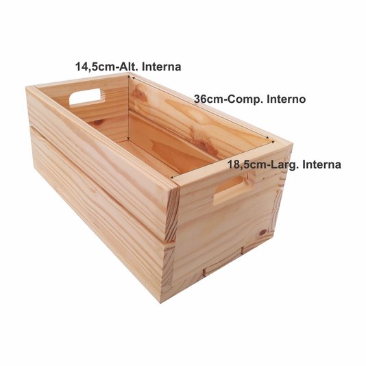 Caixote de Madeira Pinus Decorativo Multiuso Caixa de Feira Para Frutas e Verduras- 40cm - Farmhouse