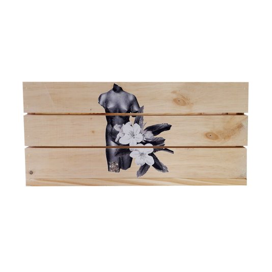 Caixote Decorativo 50cm em Madeira de Pinus com Estampa - Mulher e Flores