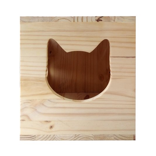 Casinha de Gato Médio e Pequeno em Madeira de Pinus - 35x35x36,8cm