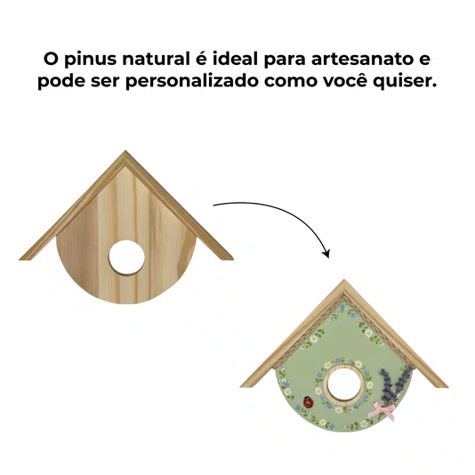 Casinha de Passarinho Com Telhado Em Madeira Pinus - Ideal para Artesanato, DIY, Decoupage, Presente e Decoração Criativa