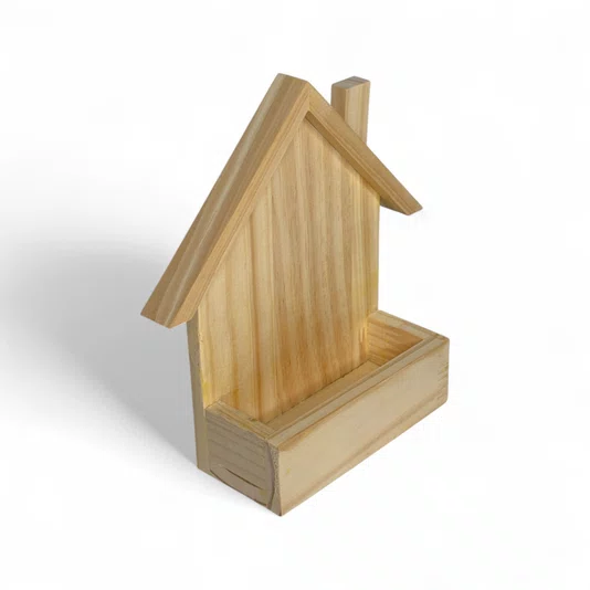 Casinha de Passarinho Decorativa em Madeira Pinus com Base para Arranjo de Pequenas Plantas e Flores –  Ideal para Artesanato, DIY, Decoração de Casa e Jardim