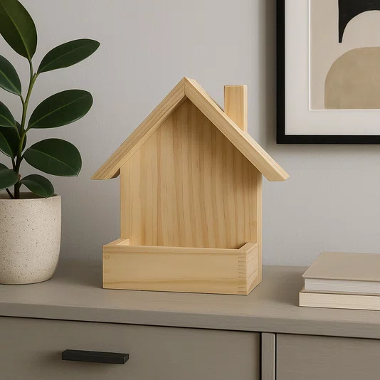 Casinha de Passarinho Decorativa em Madeira Pinus com Base para Arranjo de Pequenas Plantas e Flores –  Ideal para Artesanato, DIY, Decoração de Casa e Jardim