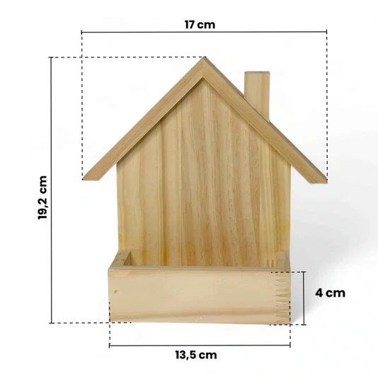 Casinha de Passarinho Decorativa em Madeira Pinus com Base para Arranjo de Pequenas Plantas e Flores –  Ideal para Artesanato, DIY, Decoração de Casa e Jardim