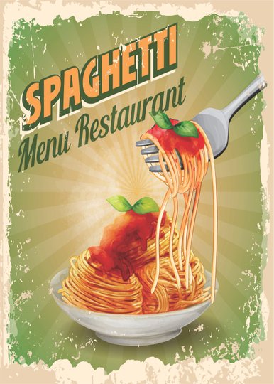 Placa Decorativa Vintage Spaghetti Menu Restaurant