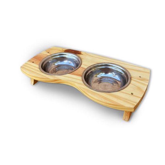 Comedouro Duplo Com Tigelas Em Inox Para Cachorro E Gato