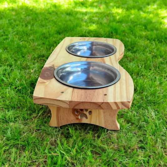 Comedouro Duplo Com Tigelas Em Inox Para Cachorro E Gato