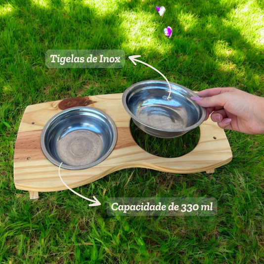 Comedouro Duplo Com Tigelas Em Inox Para Cachorro E Gato