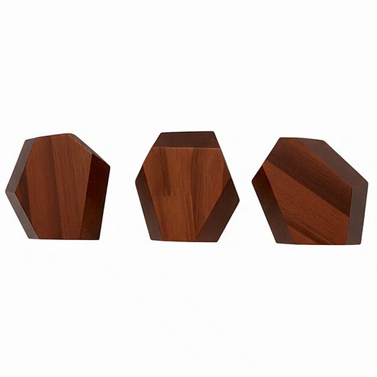 Conjunto 3 Ganchos Cabideiros De Parede Geométrico Com Chanfro Em Madeira Pinus