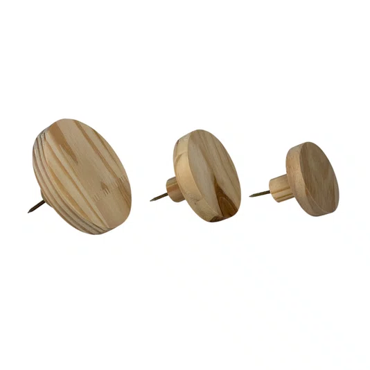 Conjunto 3 Ganchos Cabideiros Dots Redondos Em Madeira Pinus
