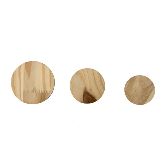 Conjunto 3 Ganchos Cabideiros Dots Redondos Em Madeira Pinus