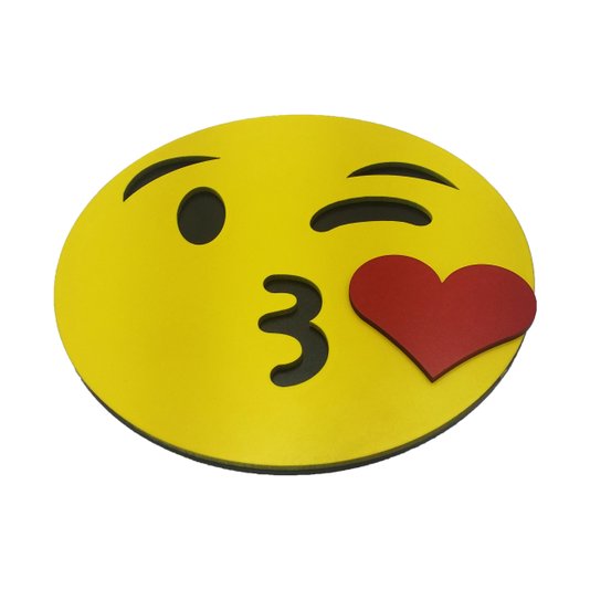 Placa Decorativa Com Relevo Emoji Amarelo Mandando Beijo Coração