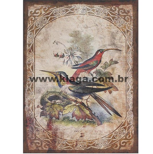 Placa Decorativa Vintage Pássaros