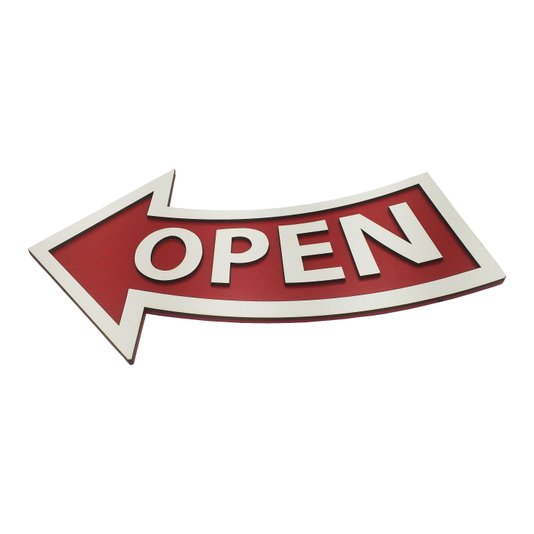 Placa Decorativa Com Relevo Seta Vermelha e Branca Open