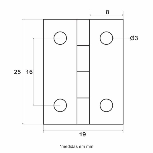 Dobradiça para Artesanato 2,5x1,9cm - Kit com 50 un