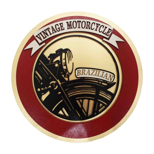 Placa Decorativa Com Relevo Vintage Motorcycle Brazilian Vermelho