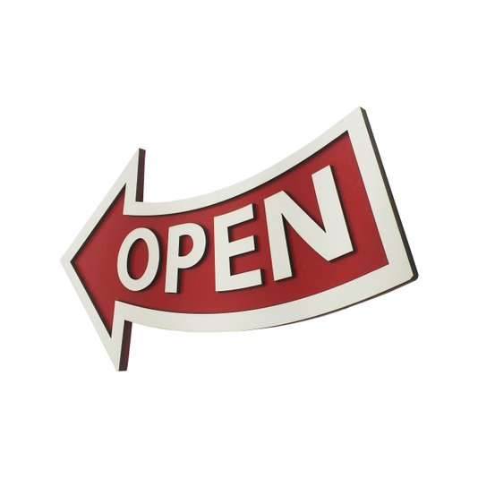 Placa Decorativa Com Relevo Seta Vermelha e Branca Open