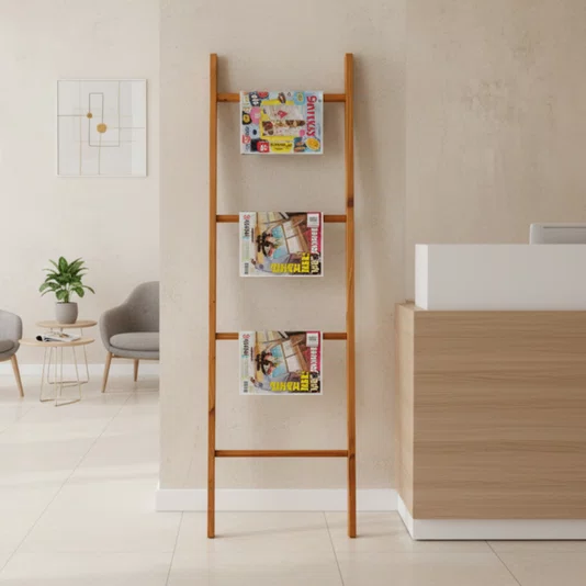 Escada Decorativa em Madeira Pinus Natural Toalheiro, Porta Mantas e Revisteiro Multiuso