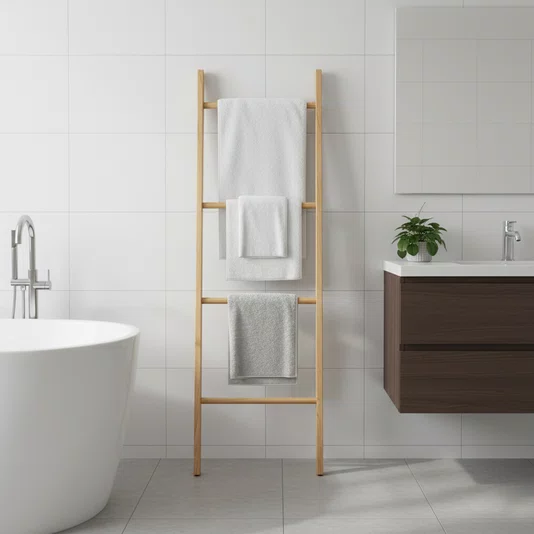 Escada Decorativa em Madeira Pinus Natural Toalheiro, Porta Mantas e Revisteiro Multiuso