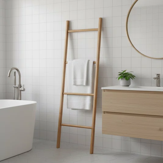 Escada Decorativa em Madeira Pinus Natural Toalheiro, Porta Mantas e Revisteiro Multiuso