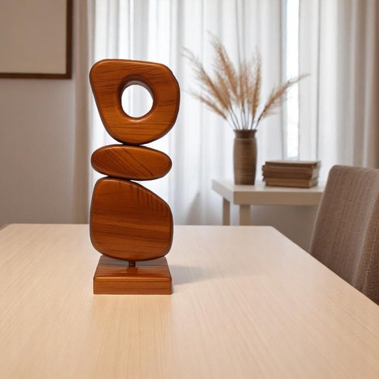 Escultura Decorativa De Estante Forma Orgânica Abstrata Em Madeira Pinus Com Suporte
