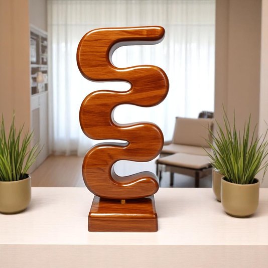 Escultura Decorativa De Estante Forma Orgânica Ondulada Em Madeira Pinus Com Suporte