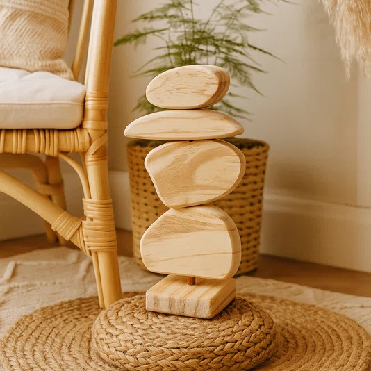 Escultura Decorativa De Estante Formas Orgânicas Abstratas Em Madeira Pinus Com Suporte