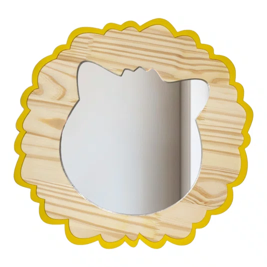 Espelho Decorativo Infantil Leão Em Madeira Pinus